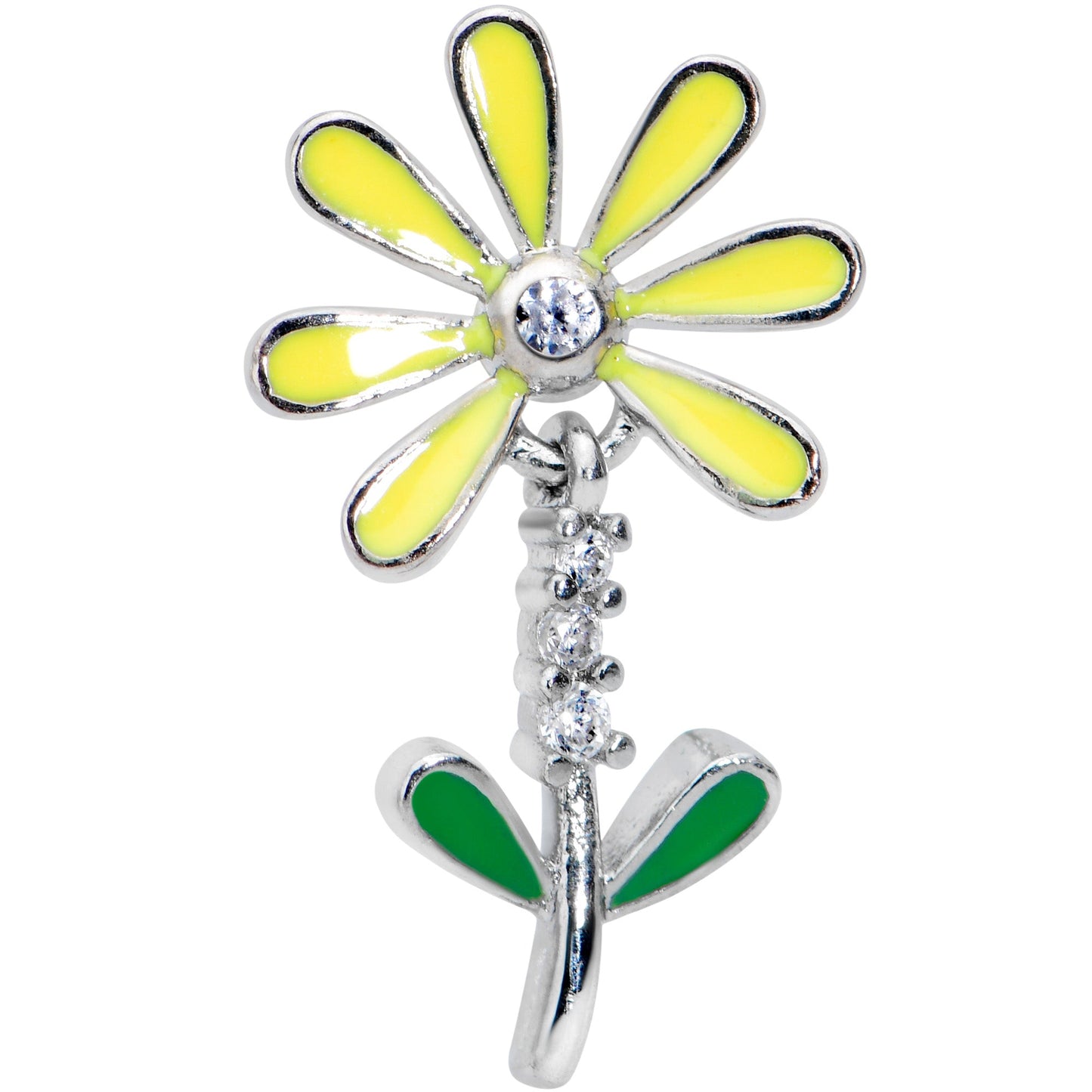 16 Gauge 1/4 Clear CZ Gem Whimsy Daisy Flower Dangle Cartilage Tragus