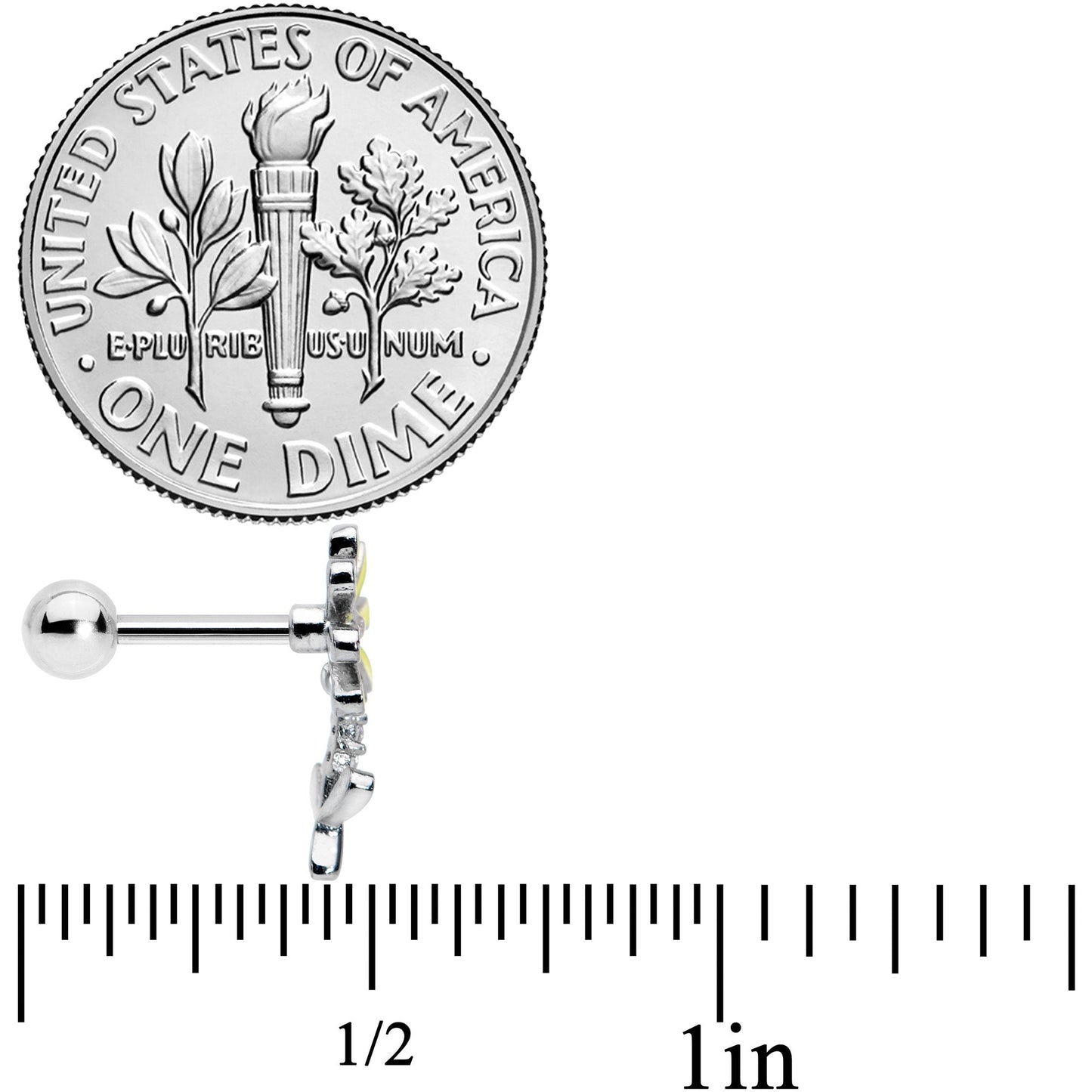 16 Gauge 1/4 Clear CZ Gem Whimsy Daisy Flower Dangle Cartilage Tragus