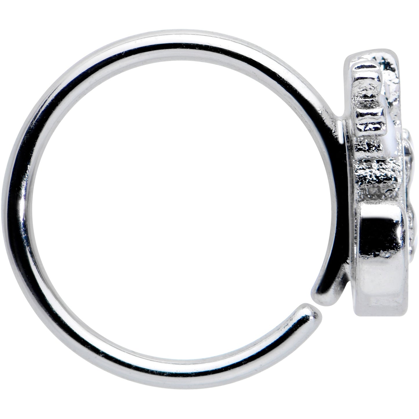 20 Gauge 5/16 Pink Gem Black Cat White Flowers Nose Hoop