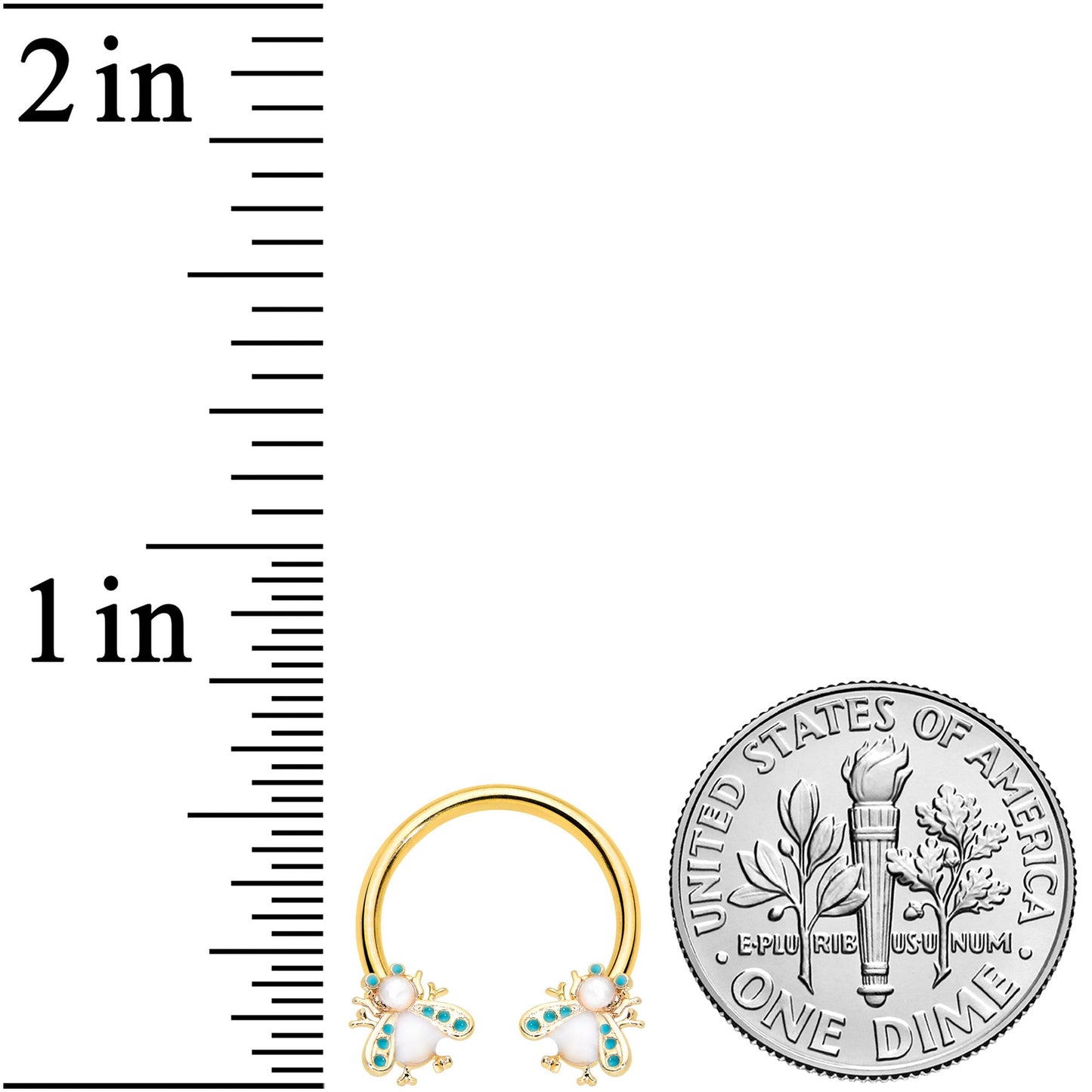 16 Gauge 3/8 White Gem Gold Tone Snow Bug Horseshoe Curved Barbell