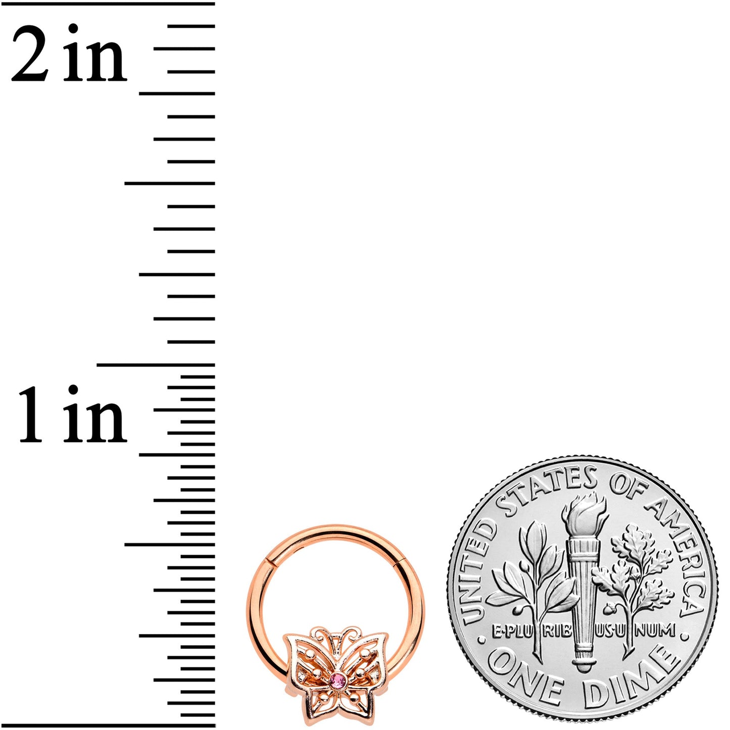 16 Gauge 3/8 Pink CZ Gem Rose Gold Tone Butterfly Hinged Segment Ring