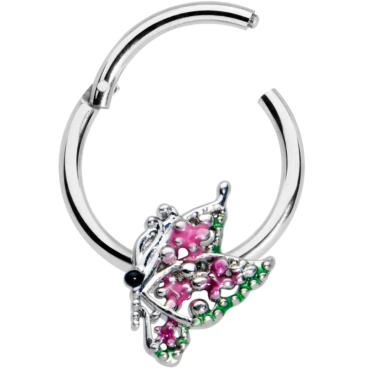 16 Gauge 3/8 Textured In Pink Butterfly Hinged Segment Ring