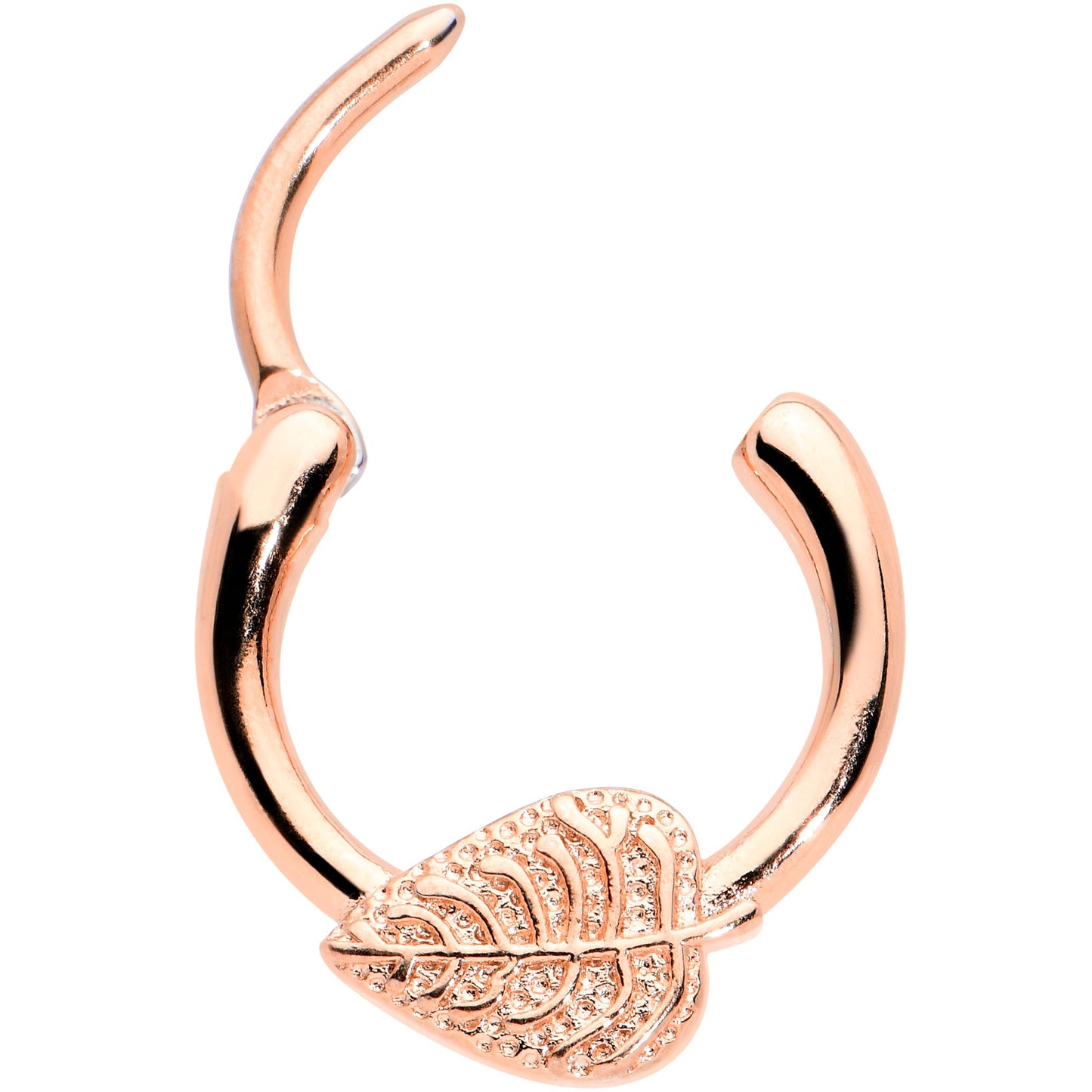 16 Gauge 3/8 Rose Gold Tone Autumn Texture Leaf Cartilage Clicker Ring