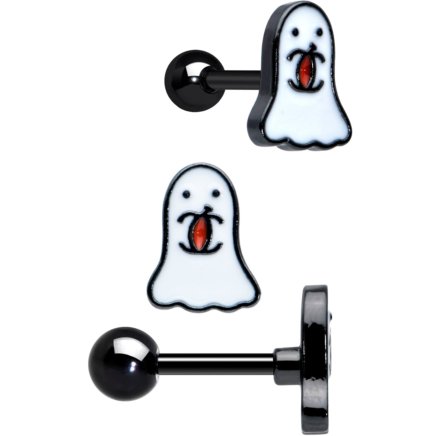 16 Gauge 1/4 Black Ghost Skull Eye Halloween Cartilage Tragus Set of 3