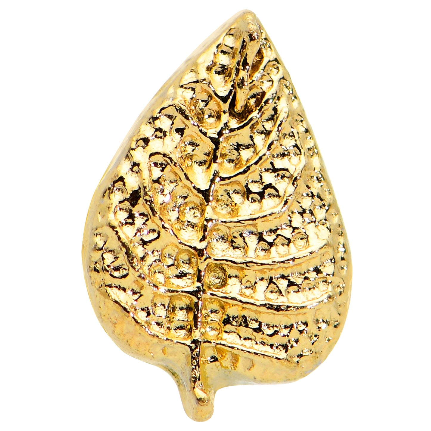 16 Gauge 1/4 Gold Tone Autumn Textured Leaf Cartilage Tragus Earring