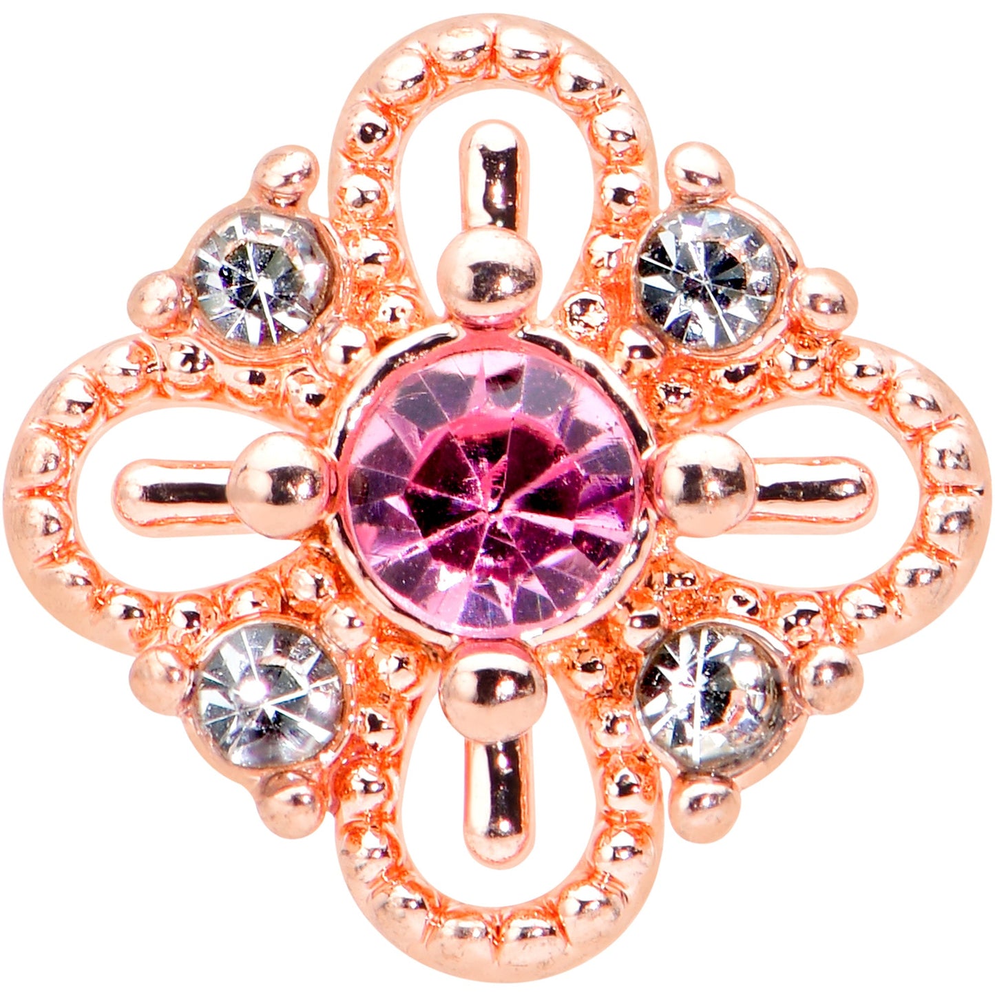 16 Gauge 5/16 Pink Gem Rose Gold Tone Cross Rhombus Labret Tragus