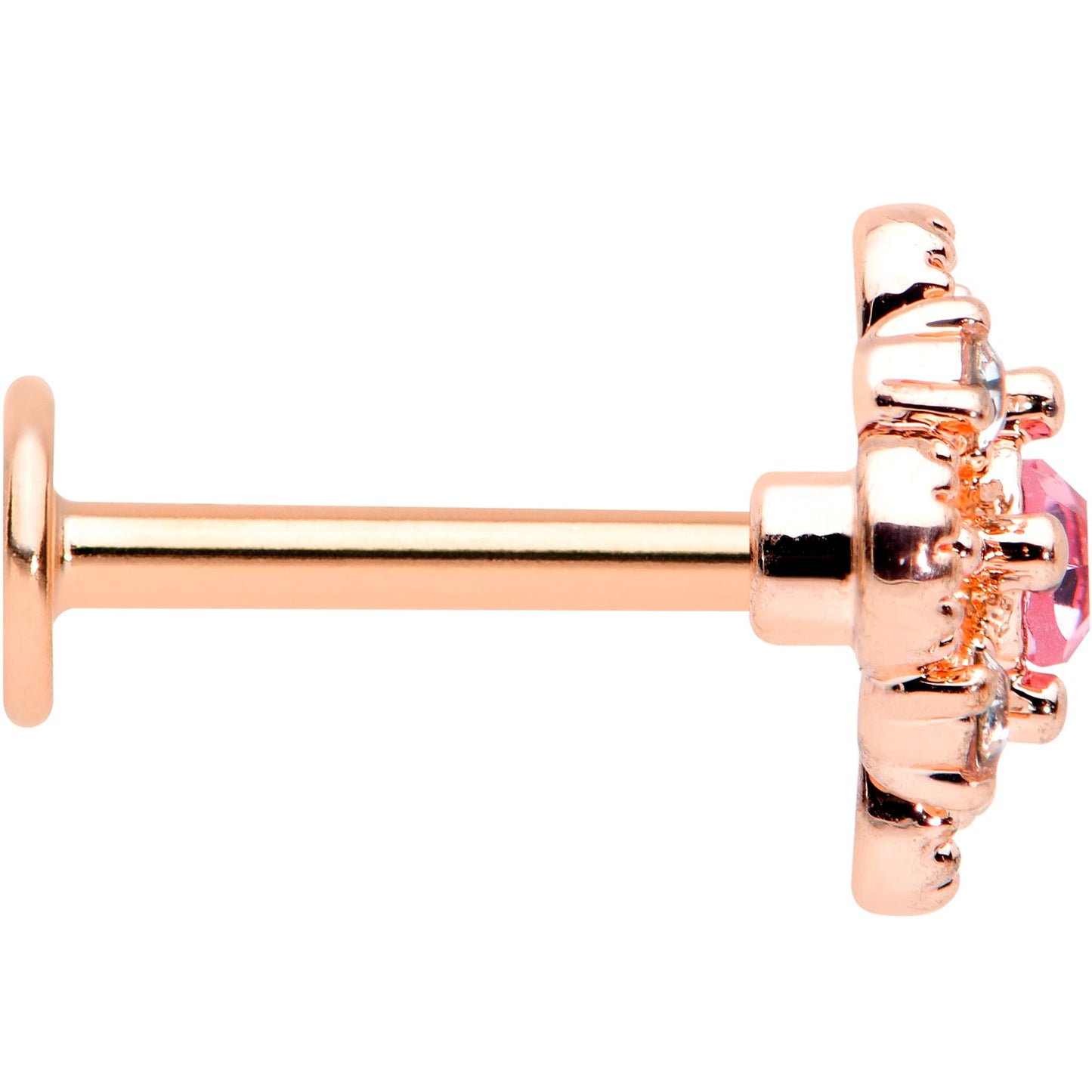 16 Gauge 5/16 Pink Gem Rose Gold Tone Cross Rhombus Labret Tragus