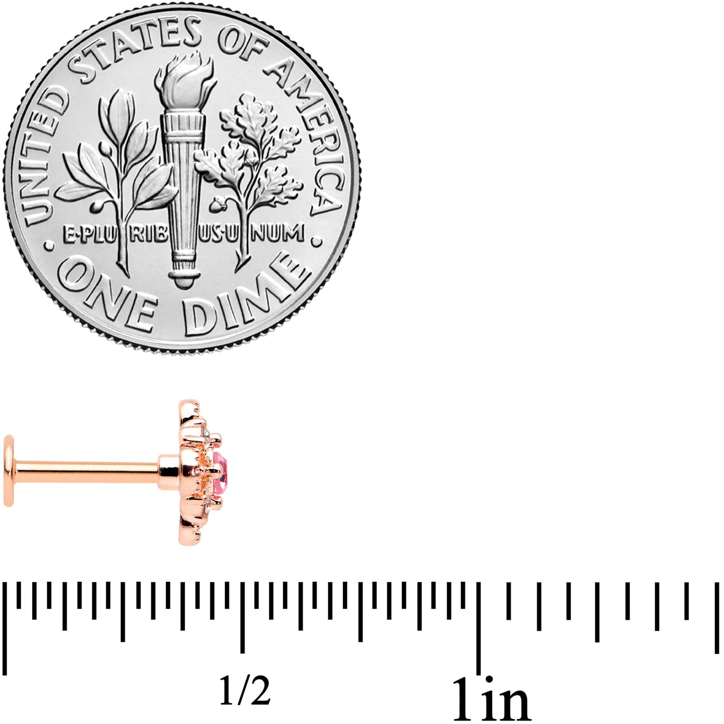 16 Gauge 5/16 Pink Gem Rose Gold Tone Cross Rhombus Labret Tragus