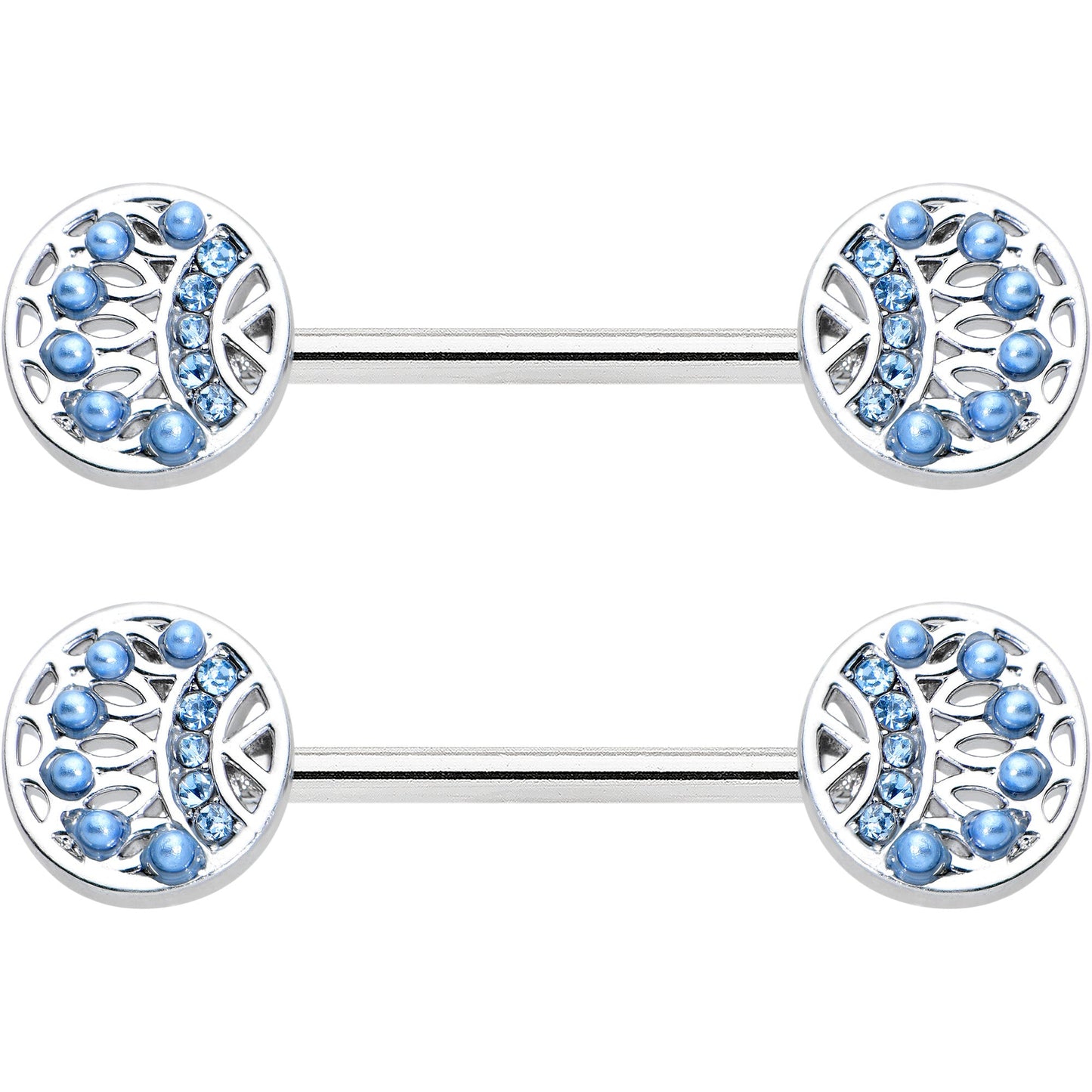 14 Gauge 1/2 Blue Gem Geometric Blues Barbell Nipple Ring Set