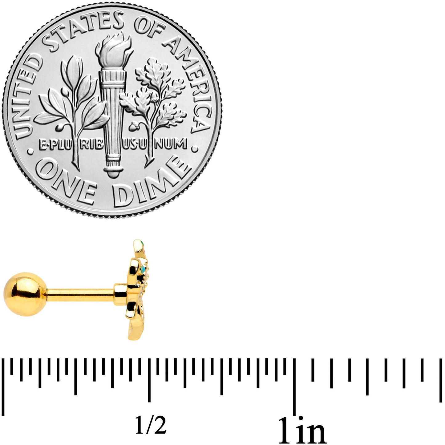 16 Gauge 1/4 Clear CZ Gem Gold Tone Heart Butterfly Cartilage Tragus