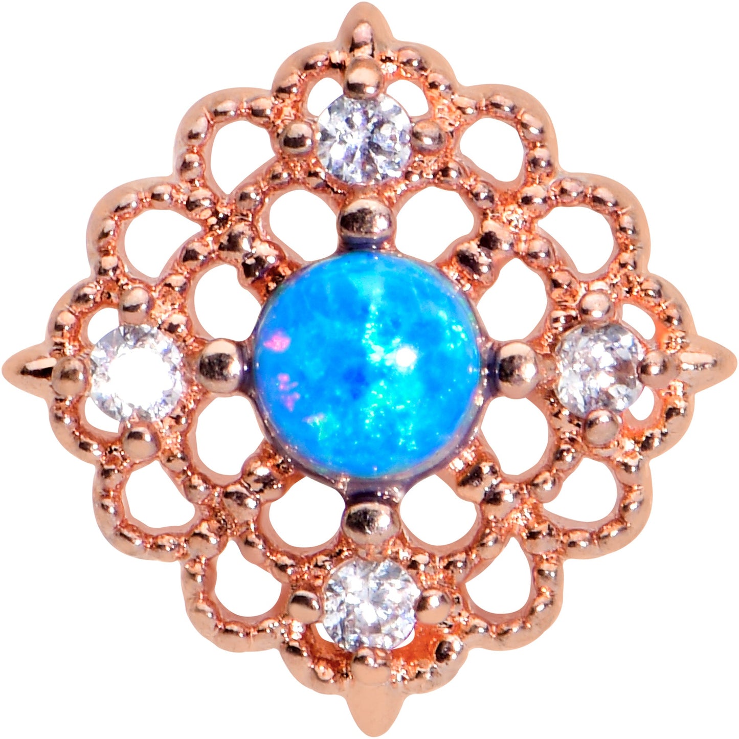 16 Gauge 5/16 Blue Synth Opal Rose Gold Tone Lacy Labret Monroe Tragus