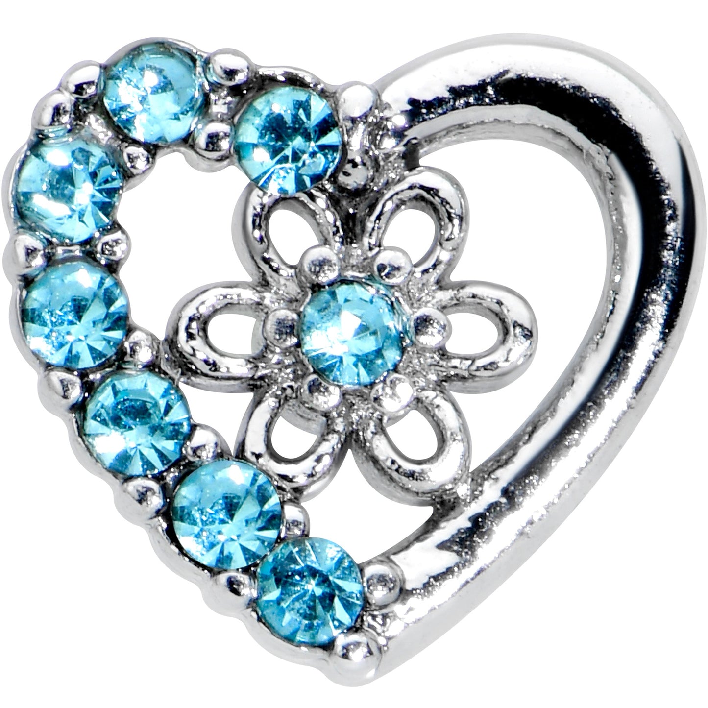 16 Gauge 1/4 Blue Gem Floral Hollow Heart Cartilage Tragus Earring