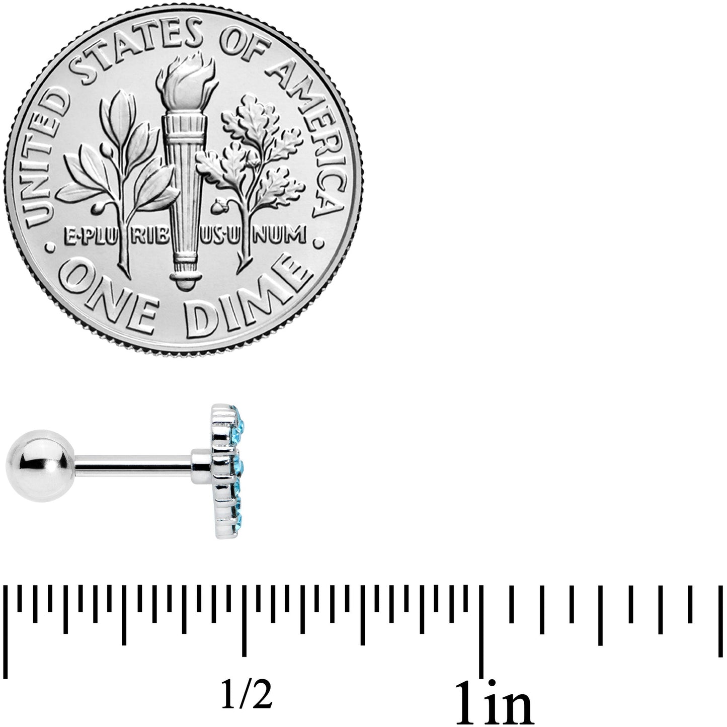 16 Gauge 1/4 Blue Gem Floral Hollow Heart Cartilage Tragus Earring