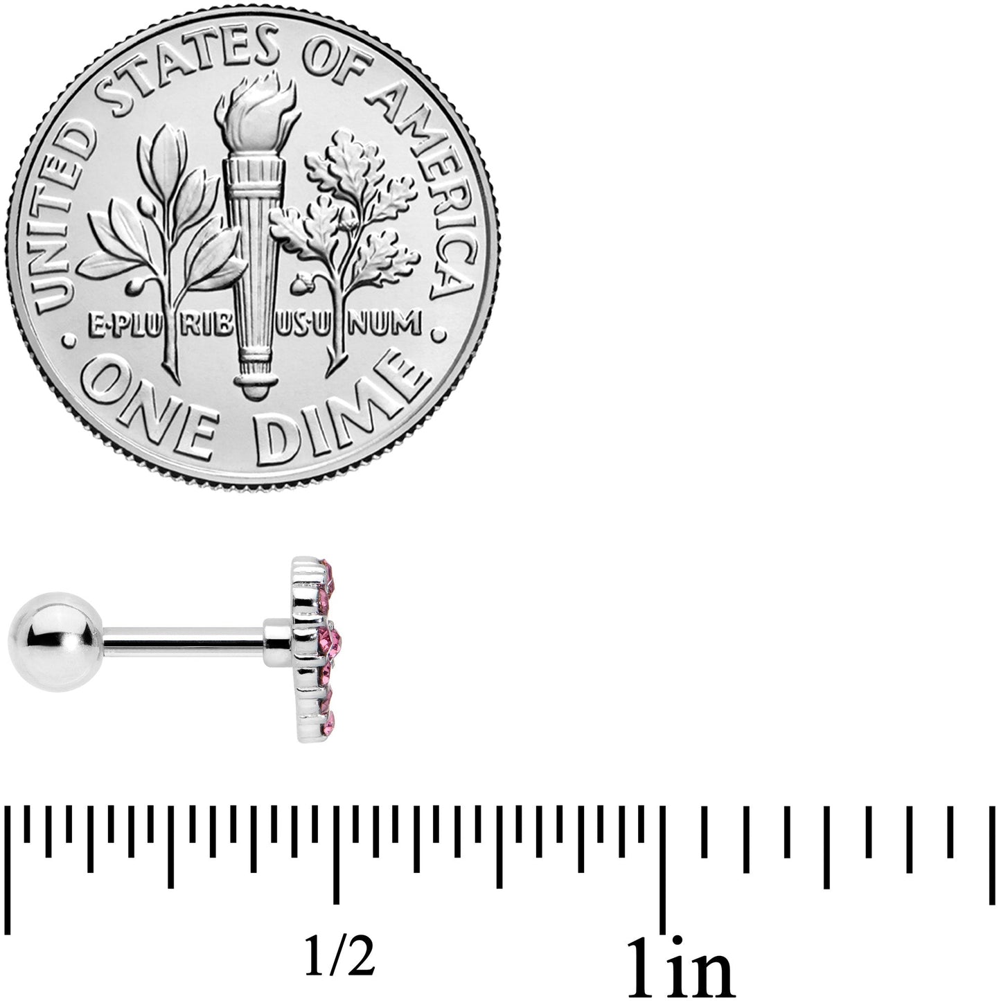 16 Gauge 1/4 Pink Gem Floral Hollow Heart Cartilage Tragus Earring