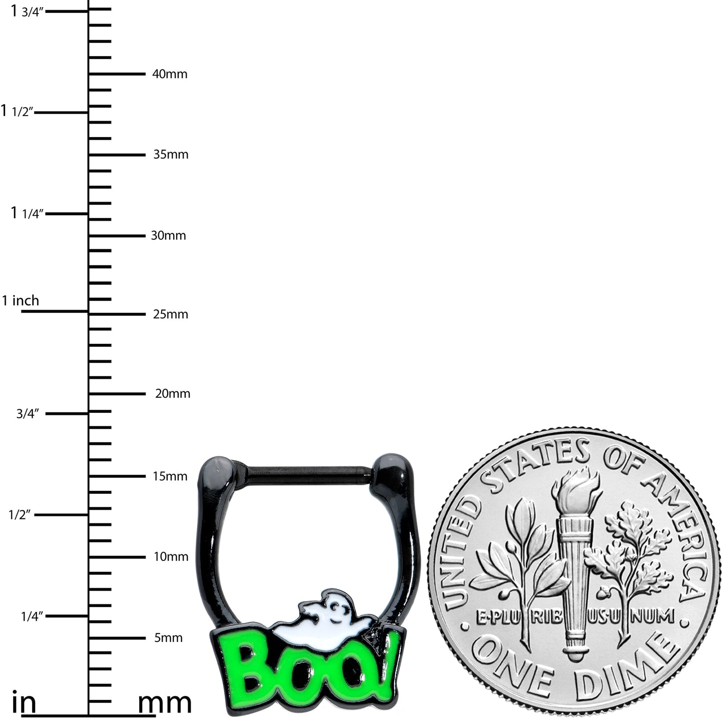 16 Gauge 3/8 Black Green Boo Ghost Halloween Cartilage Clicker Ring