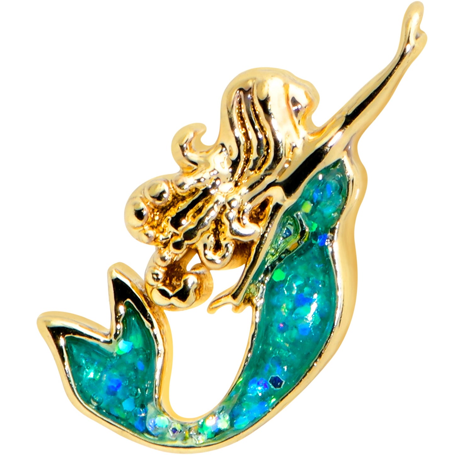 16 Gauge 5/16 Green Faux Opal Gold Tone Curvy Mermaid Labret Tragus