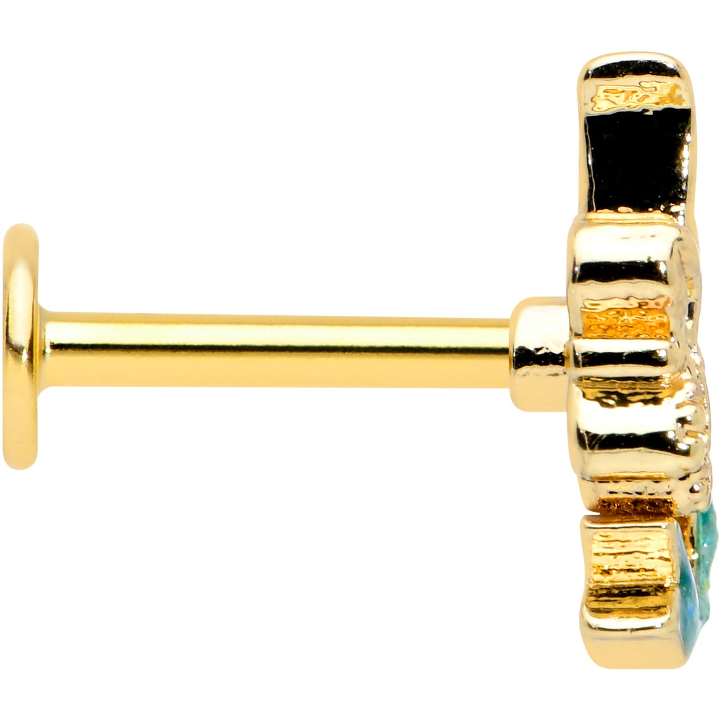 16 Gauge 5/16 Green Faux Opal Gold Tone Curvy Mermaid Labret Tragus