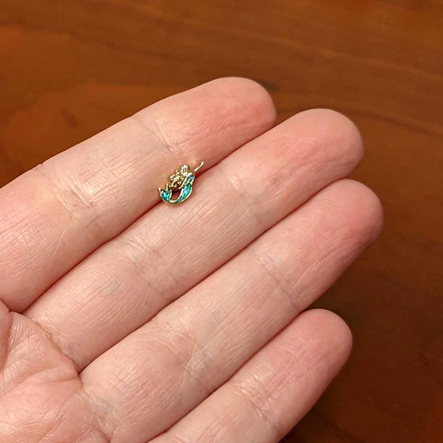 16 Gauge 5/16 Green Faux Opal Gold Tone Curvy Mermaid Labret Tragus