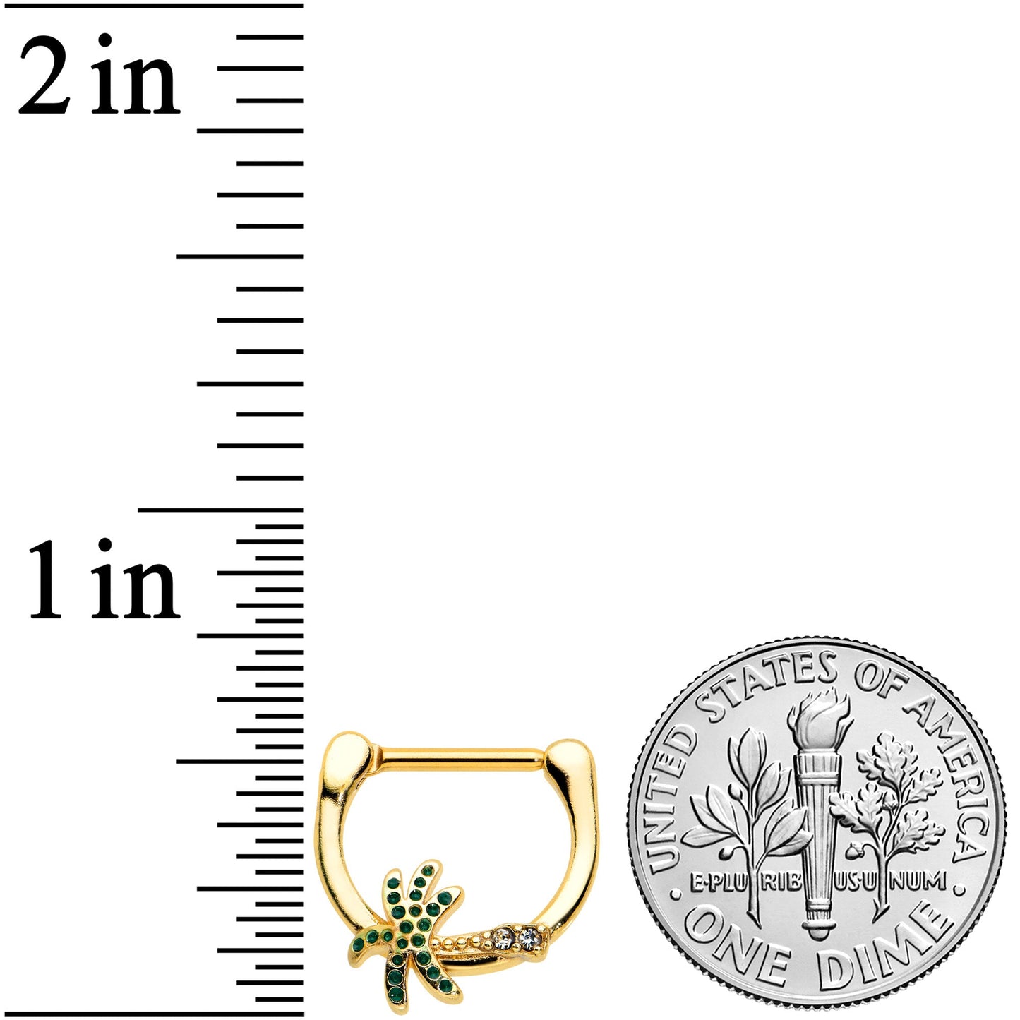 16 Gauge 5/16 Clear Gem Gold Tone Retro Palm Tree Cartilage Clicker