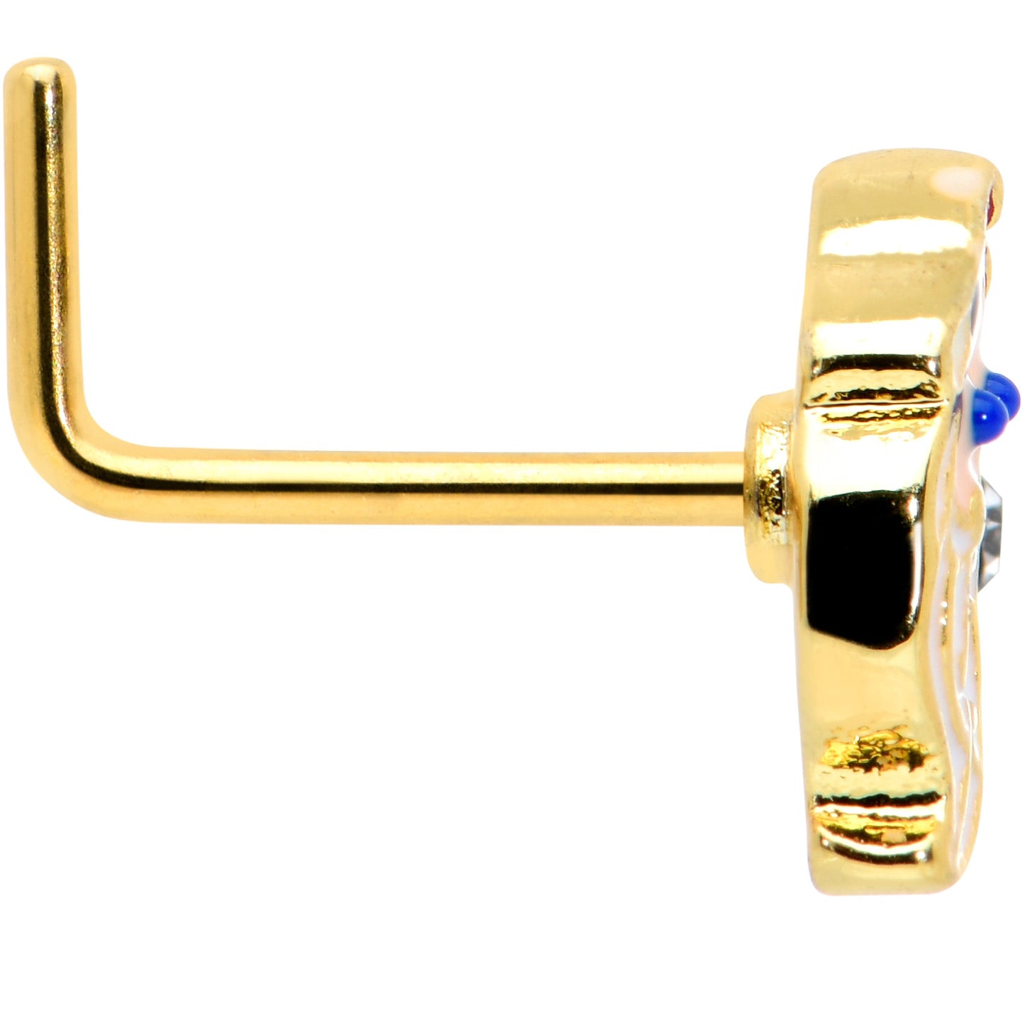 20 Gauge 7mm Clear Gem Gold Tone Santa Christmas L Shape Nose Ring