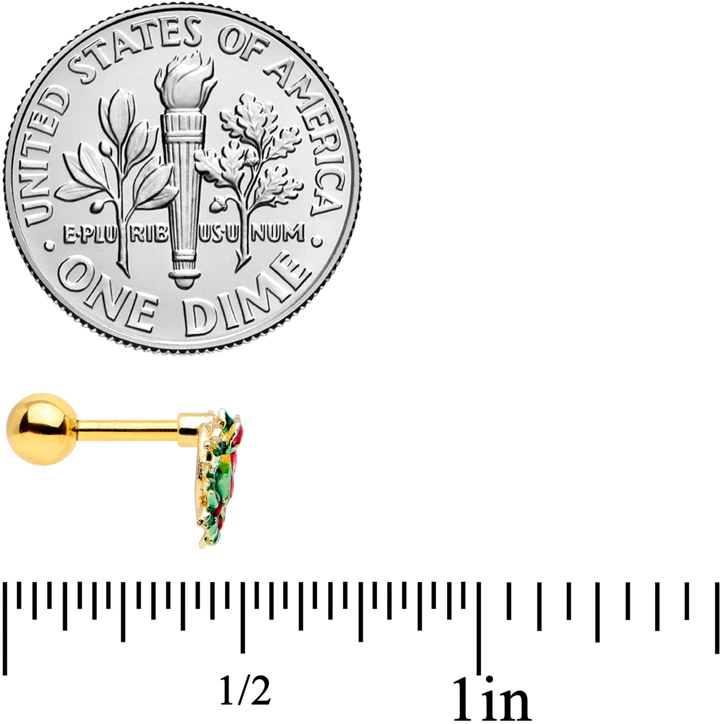 16 Gauge 1/4 Gold Tone Festive Bow Wreath Christmas Cartilage Tragus