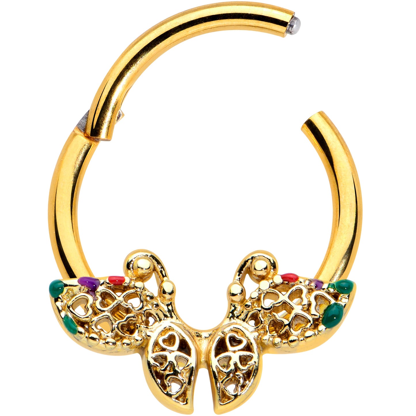 16 Gauge 3/8 Gold Tone Open Heart Butterfly Hinged Segment Ring