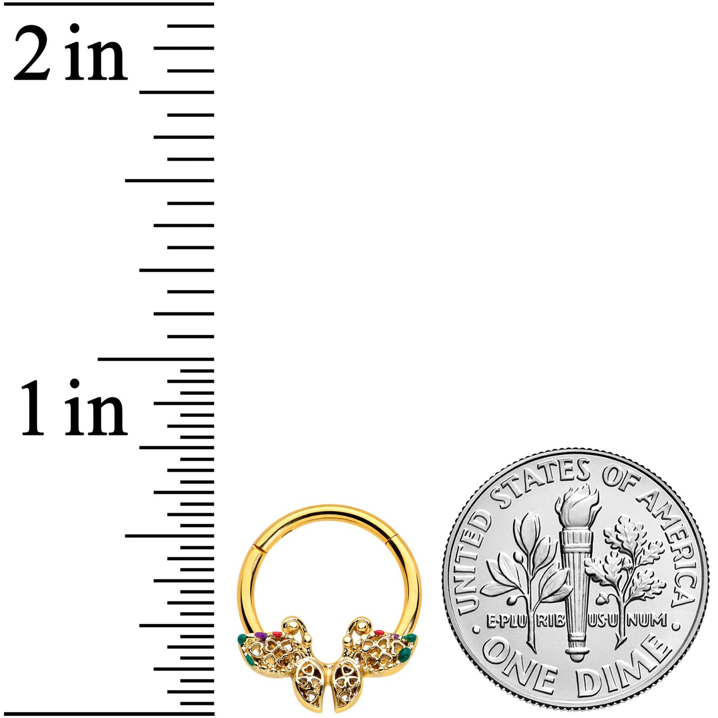 16 Gauge 3/8 Gold Tone Open Heart Butterfly Hinged Segment Ring