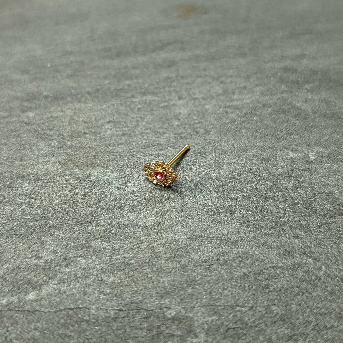 20 Gauge 1/4 Pink Clear Gem Gold Tone Lace Love Nose Bone