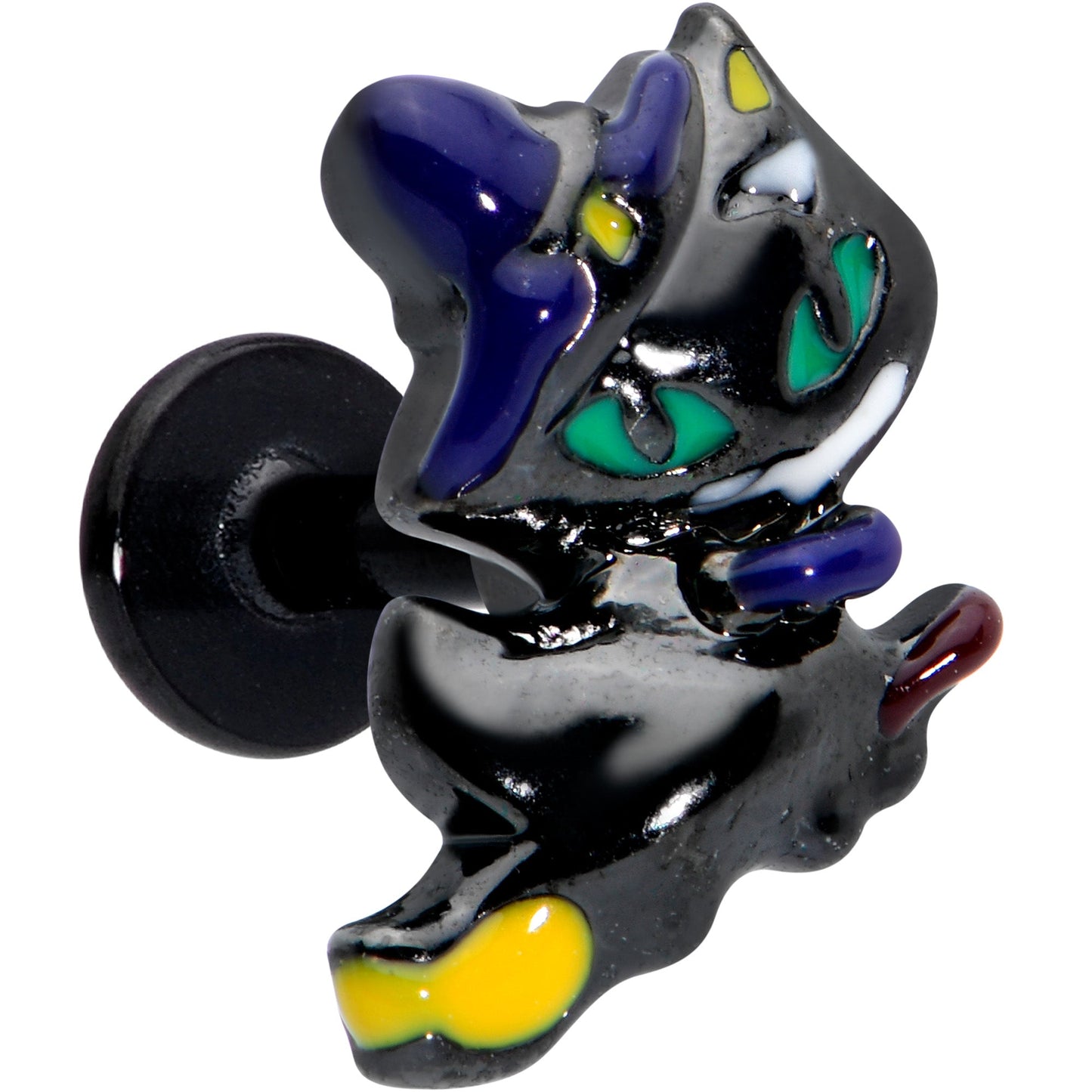 16 Gauge 1/4 Black Witch Cat Halloween Labret Monroe Tragus