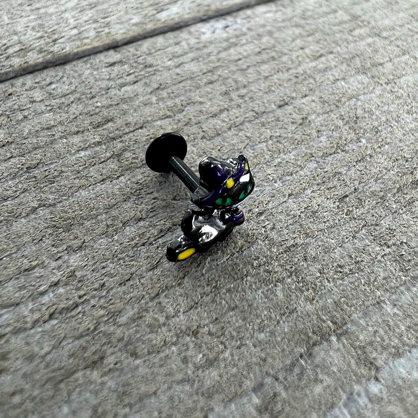 16 Gauge 1/4 Black Witch Cat Halloween Labret Monroe Tragus