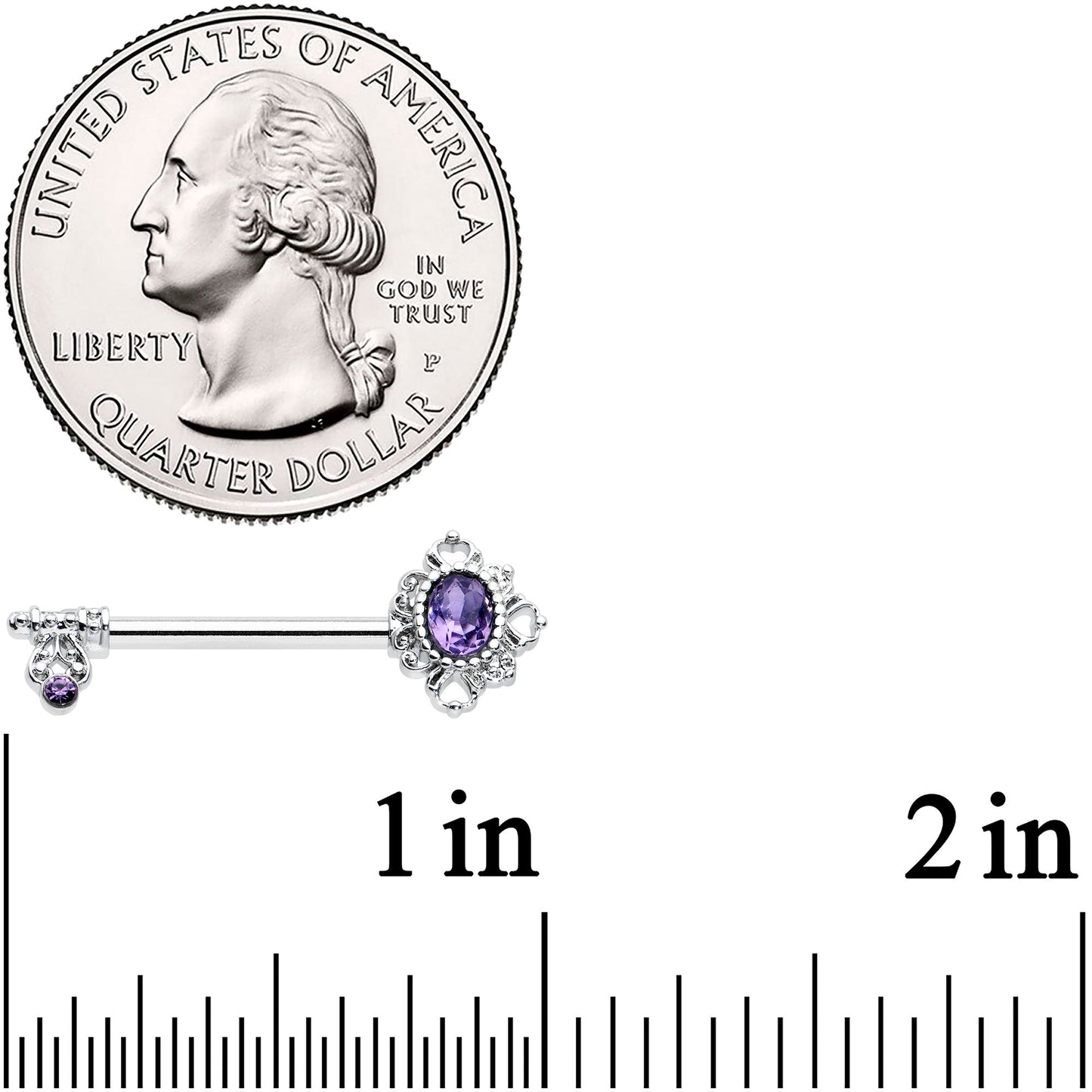 14 Gauge 9/16 Purple Gem Unlock My Heart Key Barbell Nipple Ring Set