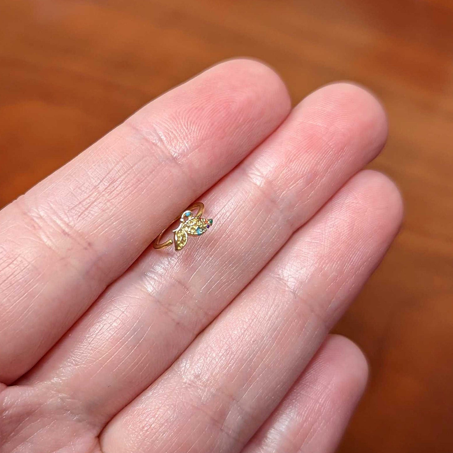 20 Gauge 5/16 Gold Tone Colorful Hearts Butterfly Nose Hoop