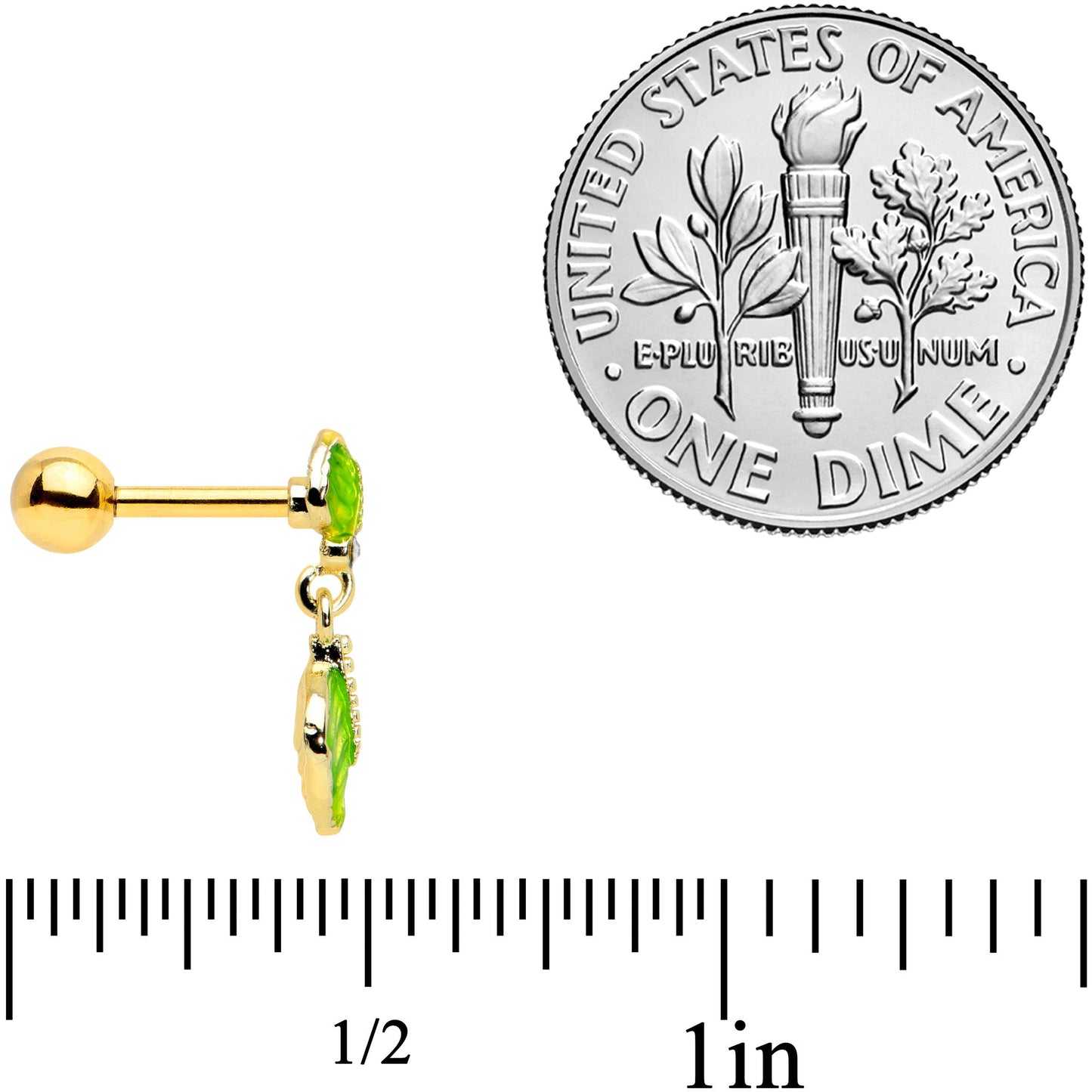 16 Gauge 1/4 Clear Gem Gold Tone Lush Leaves Dangle Cartilage Tragus