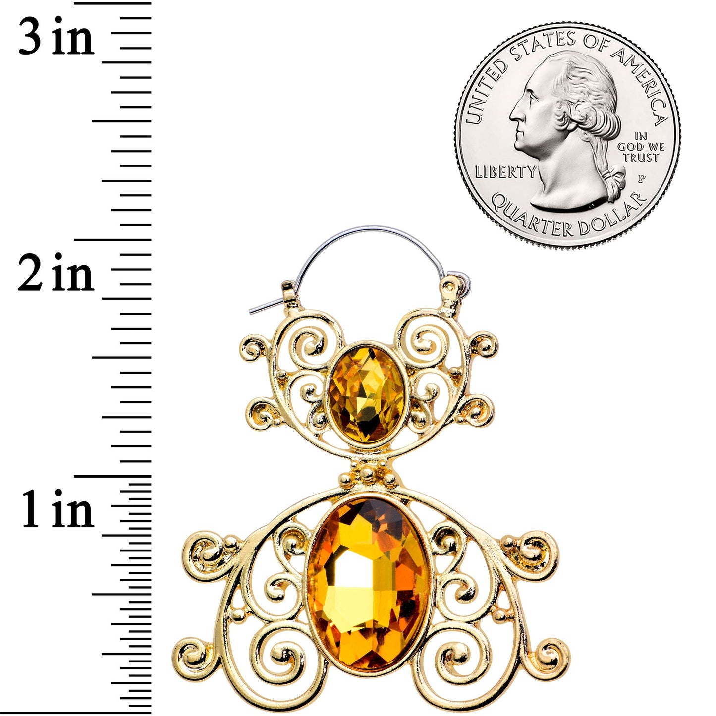 Yellow Gem Gold Tone Double Scrolling Tunnel Plug Earrings