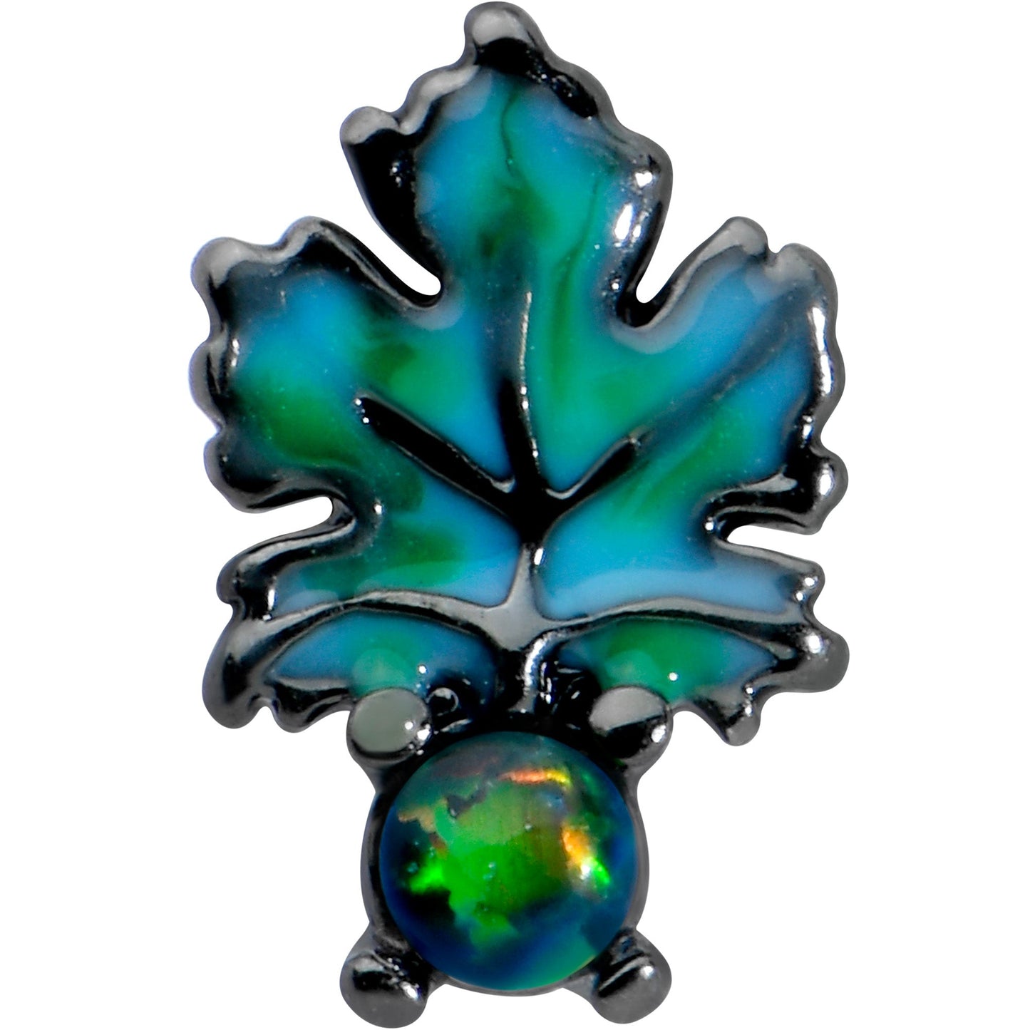 16 Gauge 5/16 Green Synthetic Opal Black Fall Leaf Labret Monroe Tragus