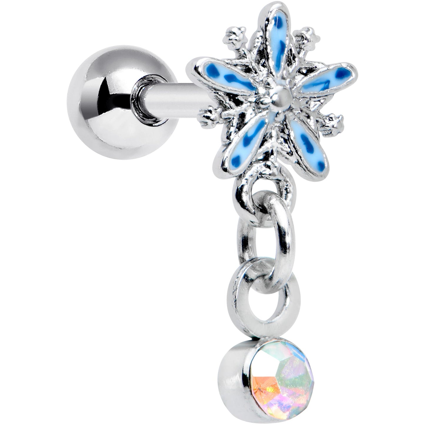 16 Gauge 1/4 Aurora Gem Snowflake Blues Christmas Cartilage Tragus