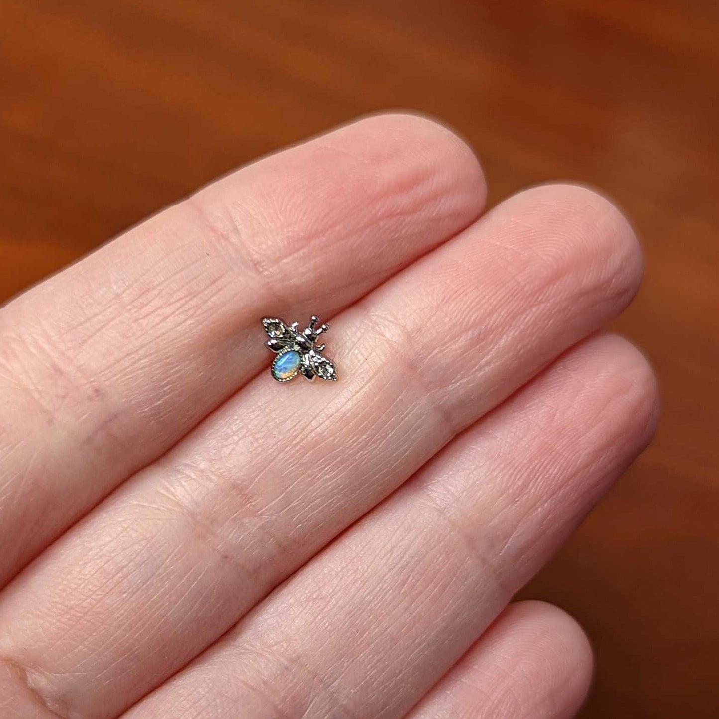 16 Gauge 1/4 White Synthetic Opal Insect Cartilage Tragus Earring