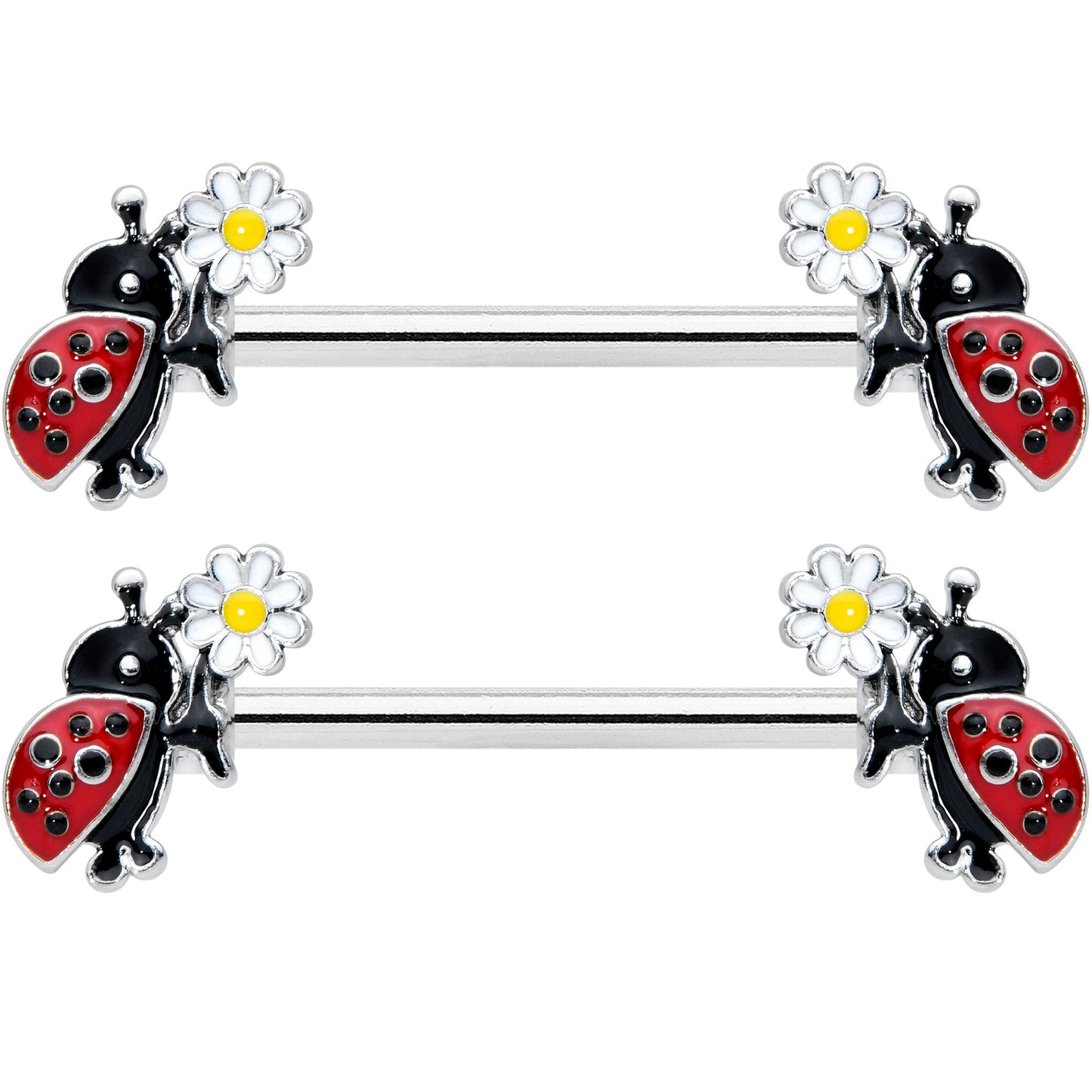 14 Gauge 1/2 Ladybug Daisy Flower Barbell Nipple Ring Set