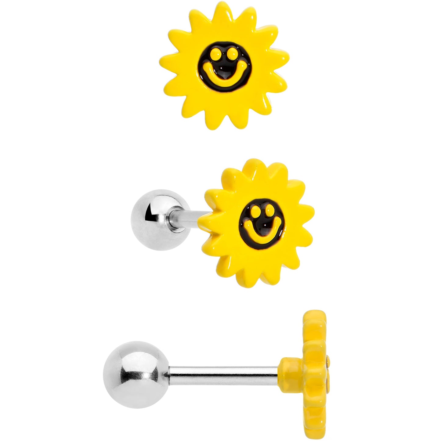 16 Gauge 1/4 Bee Smile Flower Pearlescent Cartilage Tragus Set of 3