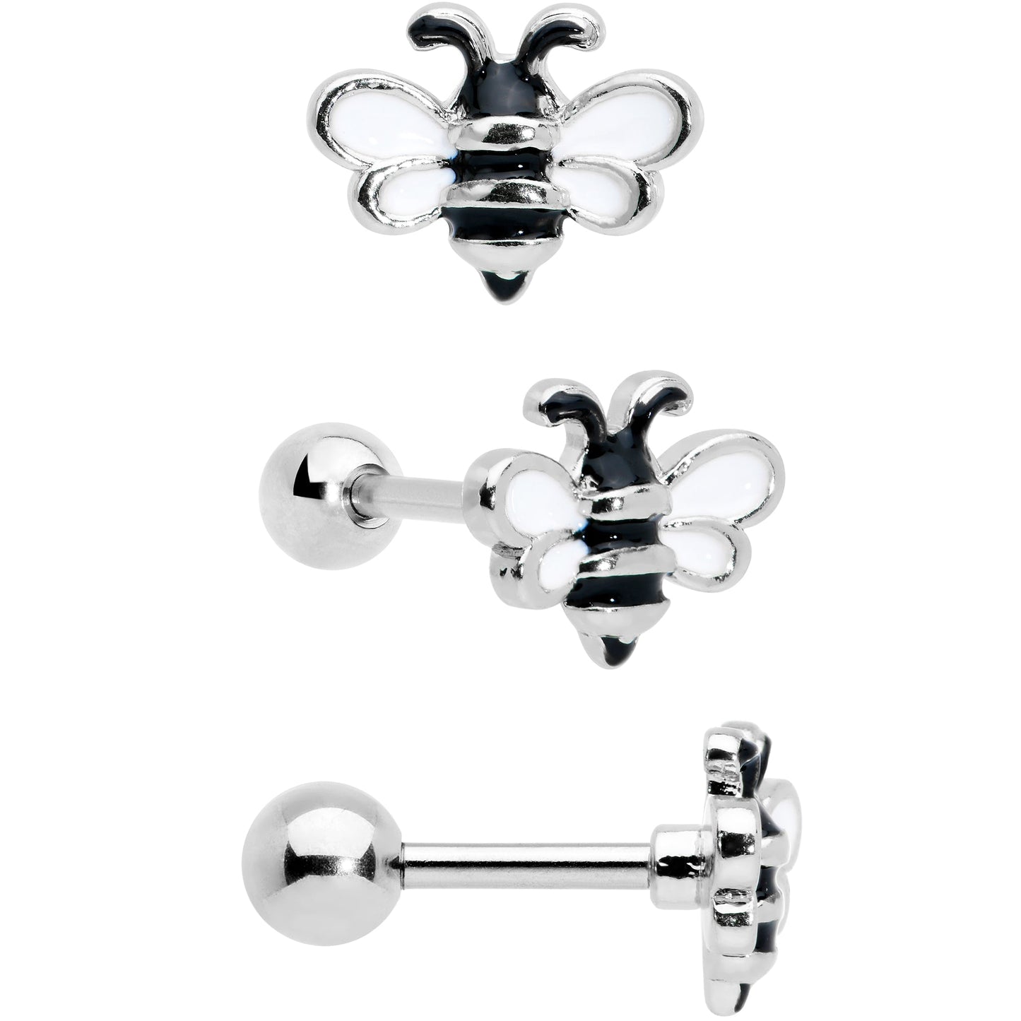 16 Gauge 1/4 Bee Smile Flower Pearlescent Cartilage Tragus Set of 3