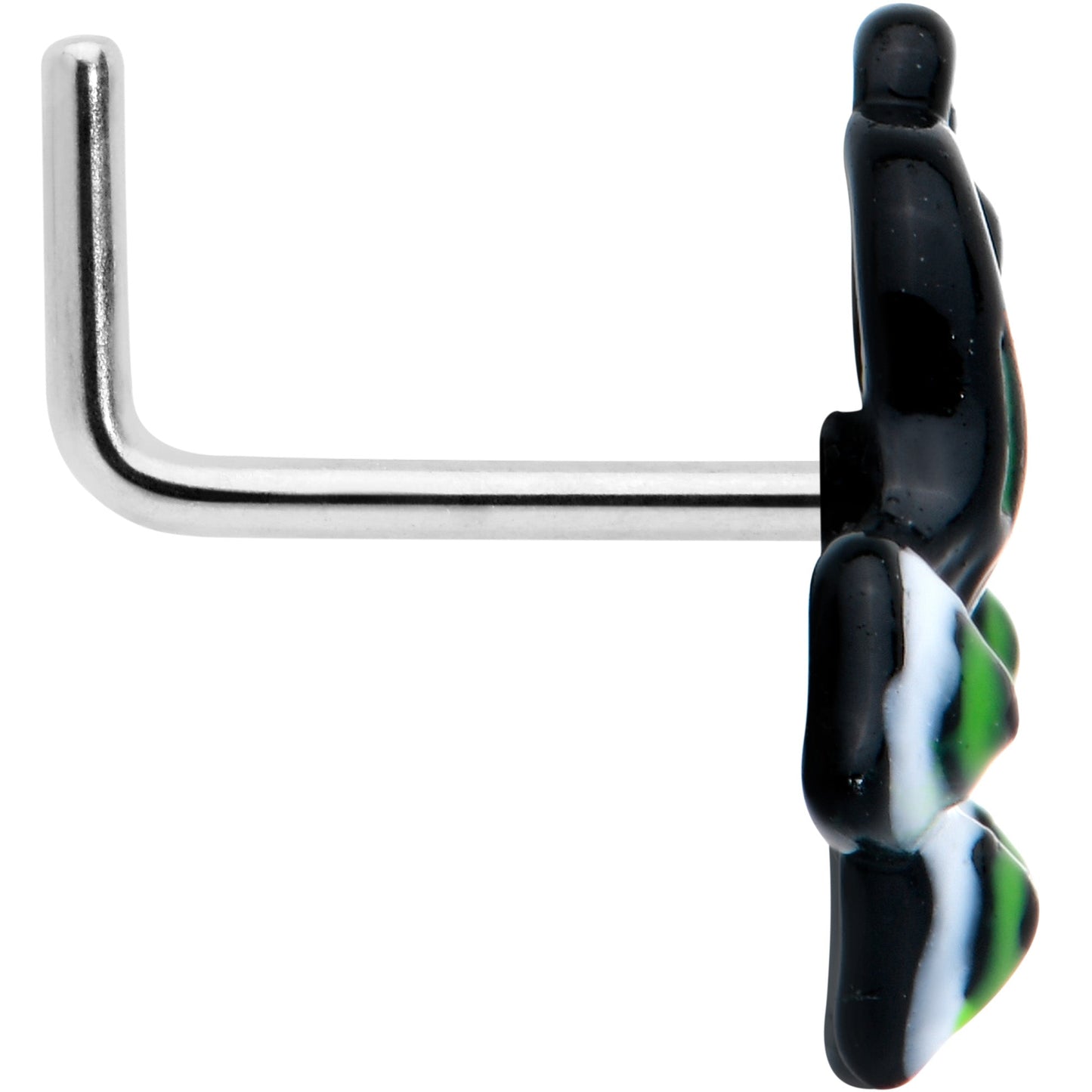 20 Gauge 1/4 Black Green Perfect Peacock L Shape Nose Ring