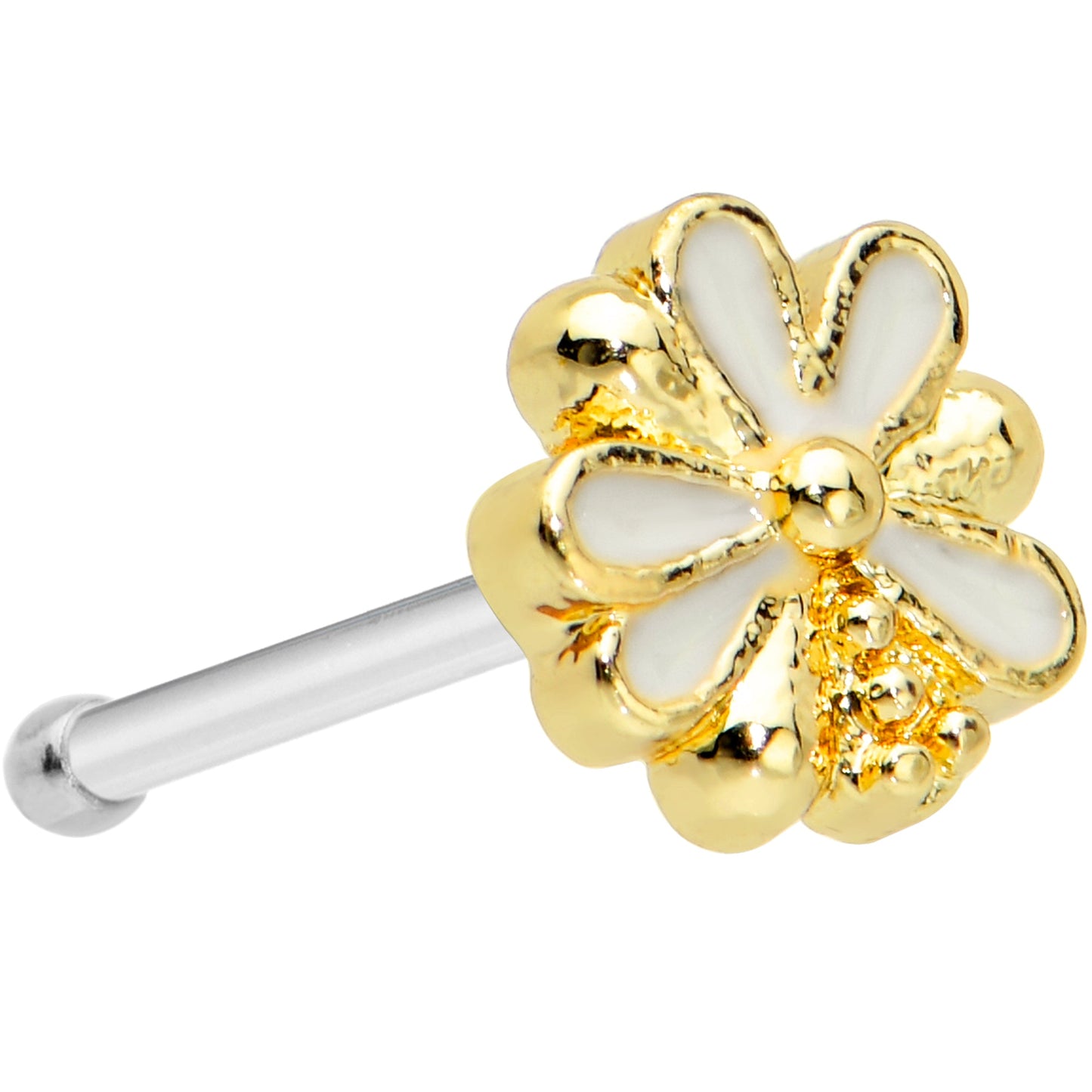 20 Gauge 1/4 Gold Tone White Texture Daisy Flower Nose Bone