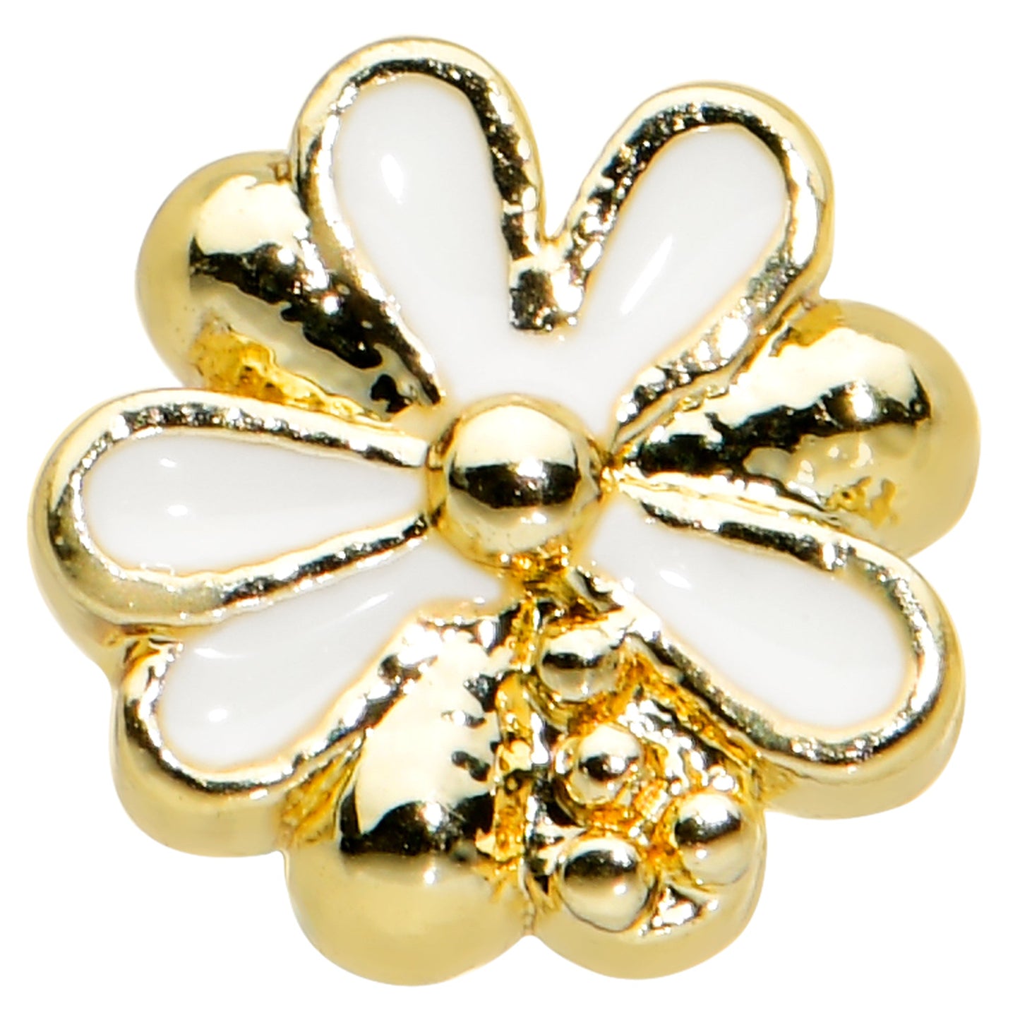 20 Gauge 1/4 Gold Tone White Texture Daisy Flower Nose Bone