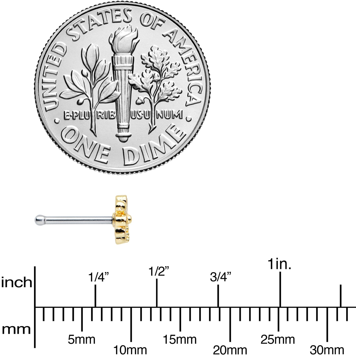 20 Gauge 1/4 Gold Tone White Texture Daisy Flower Nose Bone