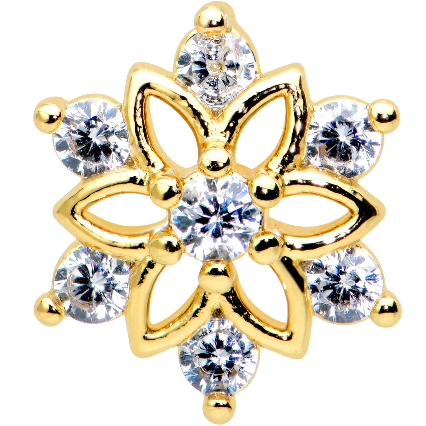 16 Gauge 5/16 Clear Gem Gold Tone Flower Snowflake Christmas Labret Tragus