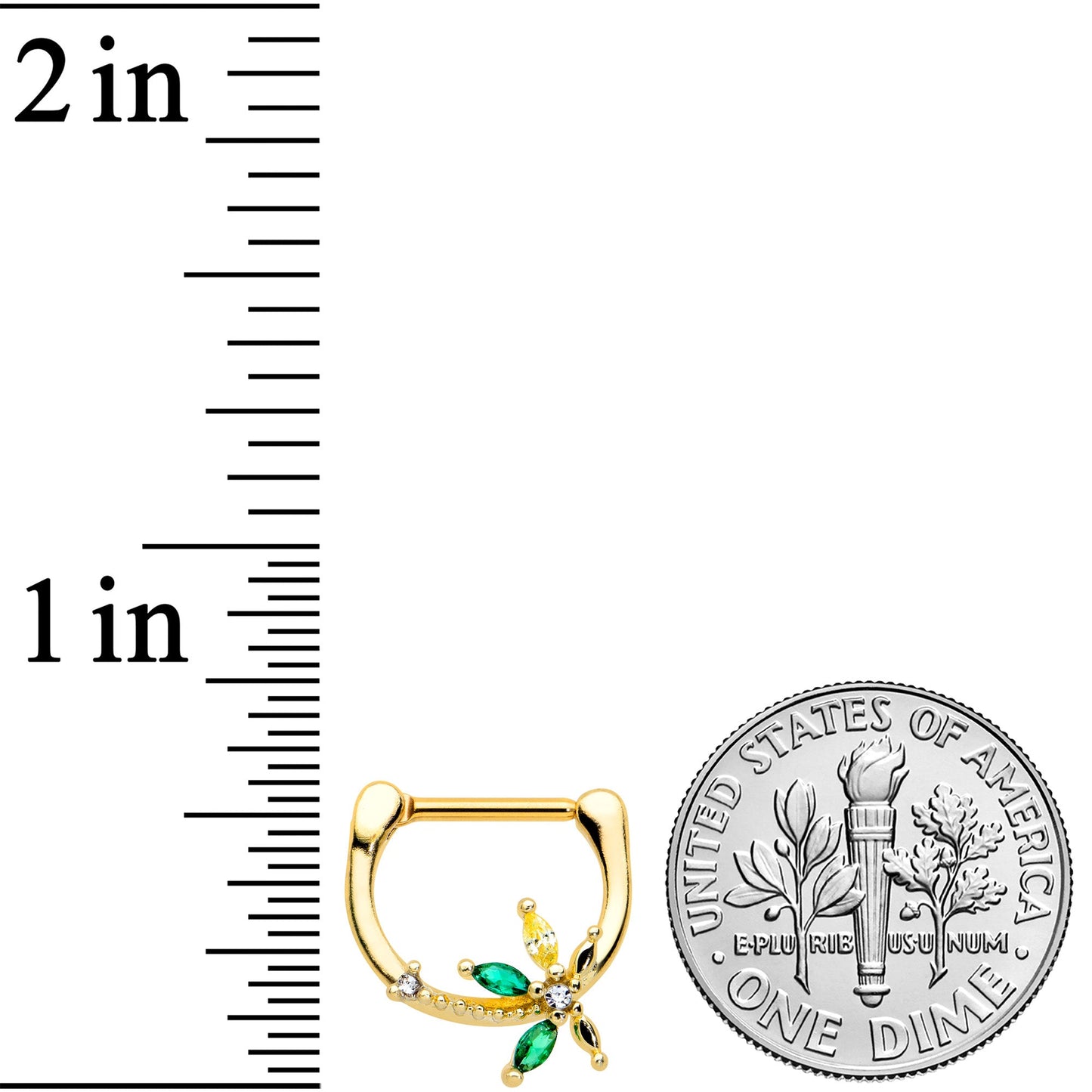 16 Gauge 5/16 Clear Green Gem Gold Tone Palm Tree Cartilage Clicker