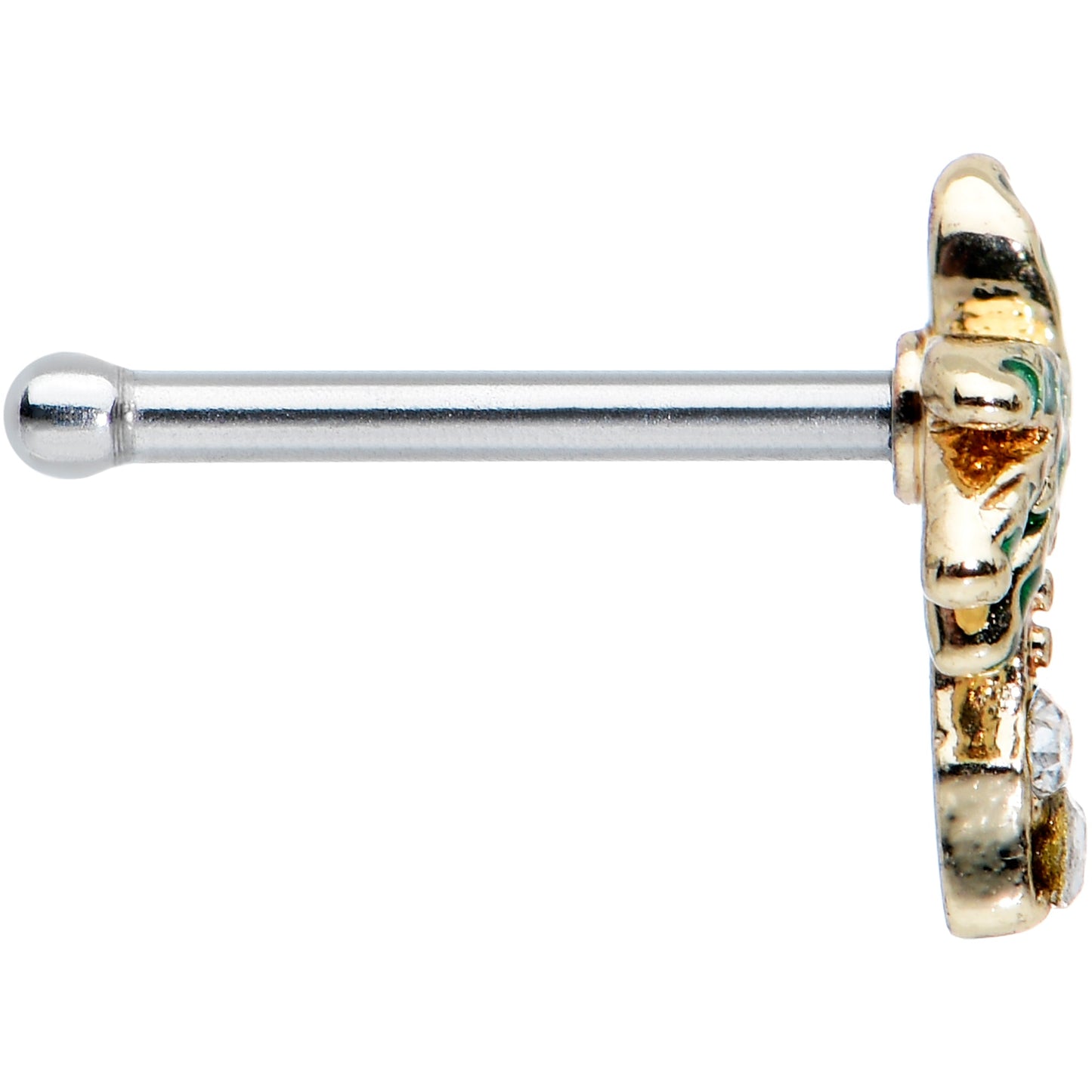 20 Gauge 1/4 Clear Gem Gold Tone Retro Palm Tree Nose Bone