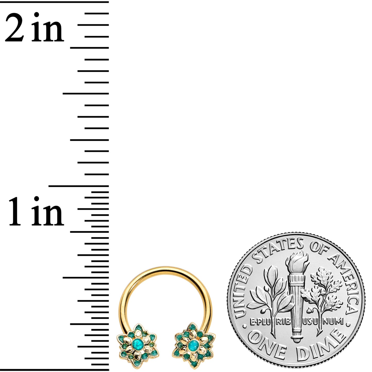 16 Gauge 3/8 Gold Tone Blue Orb Snowflake End Horseshoe Curved Barbell