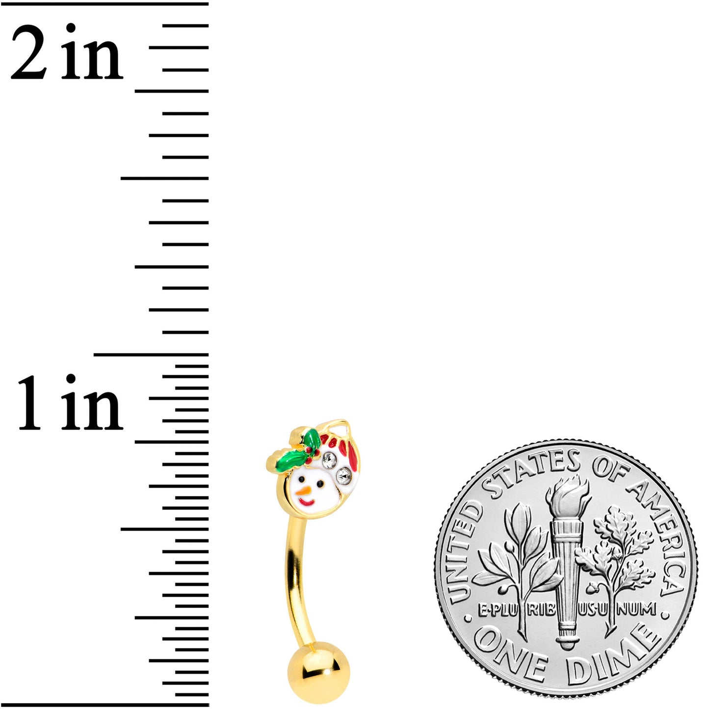 16 Gauge 5/16 Clear Gem Gold Tone Happy Snowman Curved Eyebrow Ring