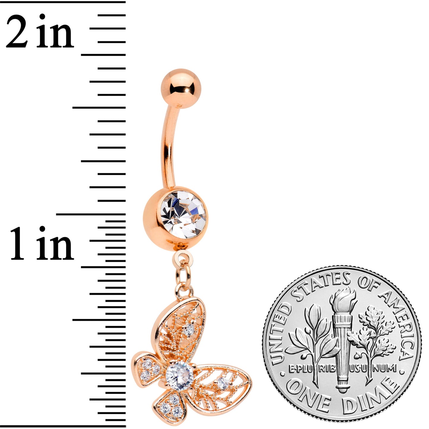 Clear Gem Rose Gold Tone Airy Elegant Butterfly Dangle Belly Ring